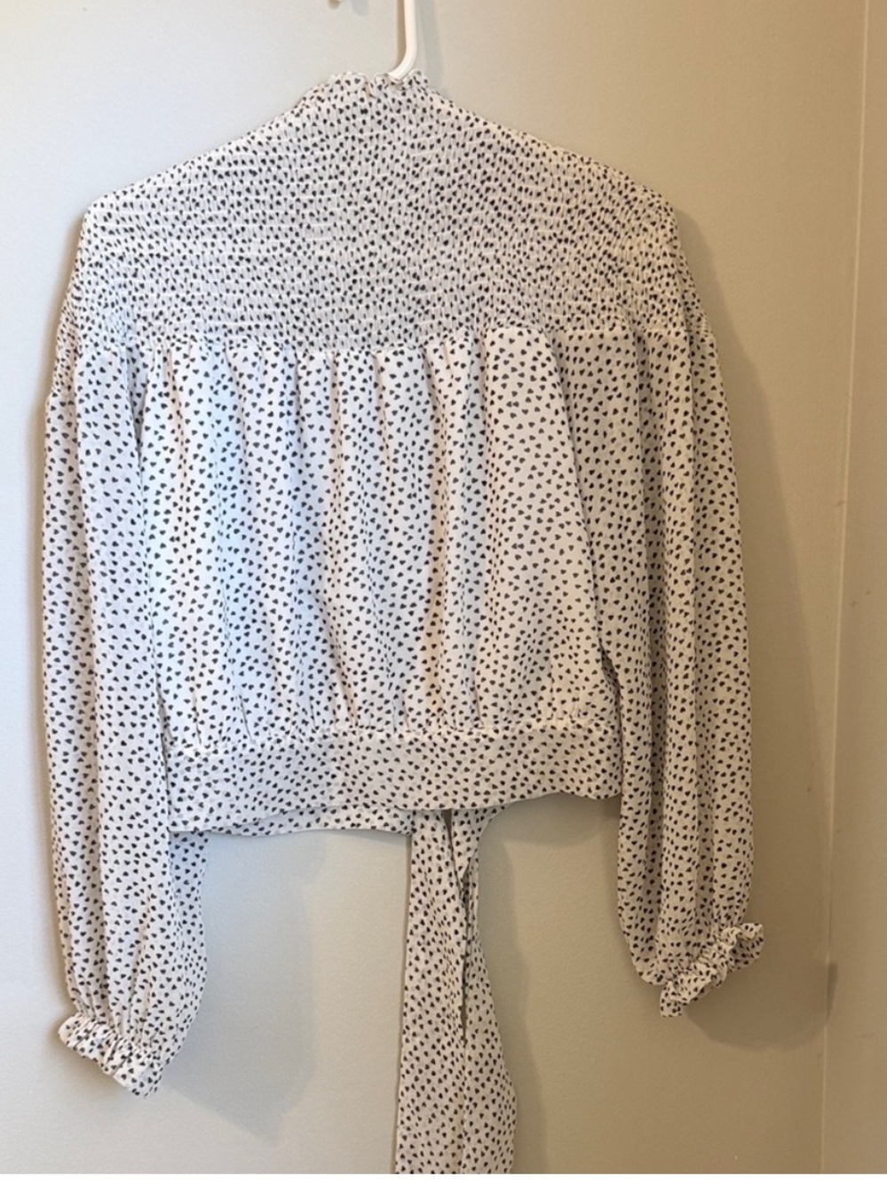 vestique White Blouse with Black Dot Pattern
